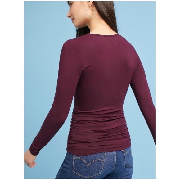 ANTHROPOLOGIE Joanie Cutout Keyhole Top Tee NWT Wine Purple long sleeve Anthro - Picture 5 of 8
